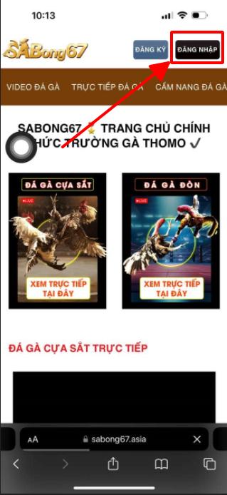 Bấm chọn vào ô đăng nhập tại Sabong67