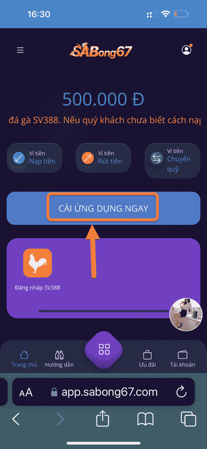 hướng dẫn cài đặt app sabong67